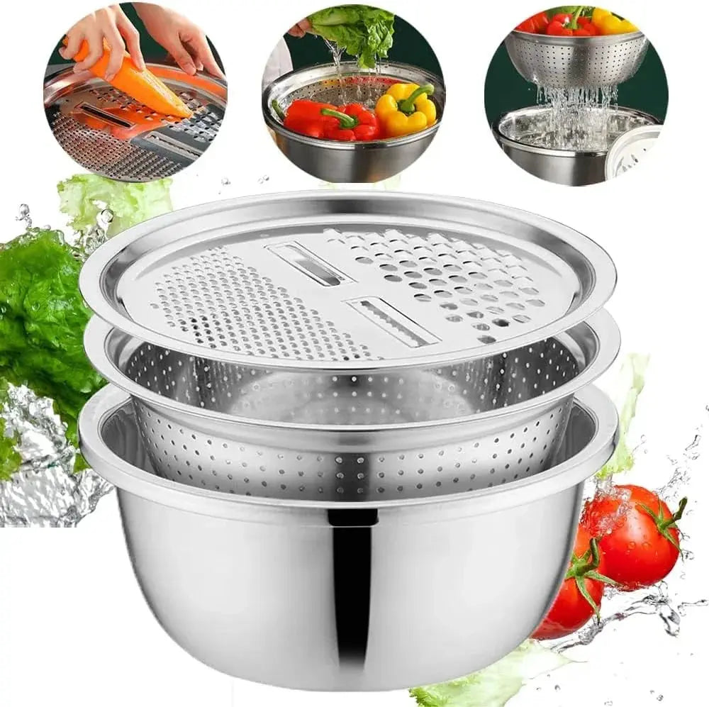 Mixing Bowl Set with Colander Insert and Stainless Steel Grater Lid