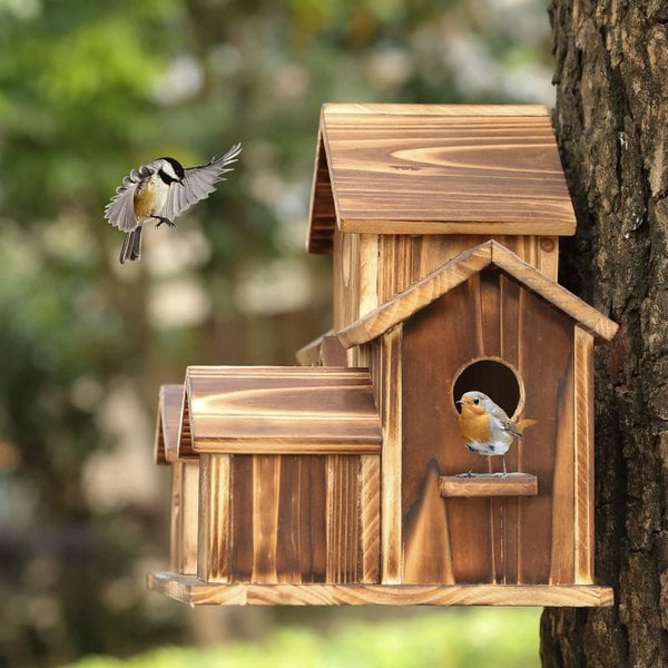 Vogelhaus aus Holz mit 6 Eingängen für Garten und Balkon