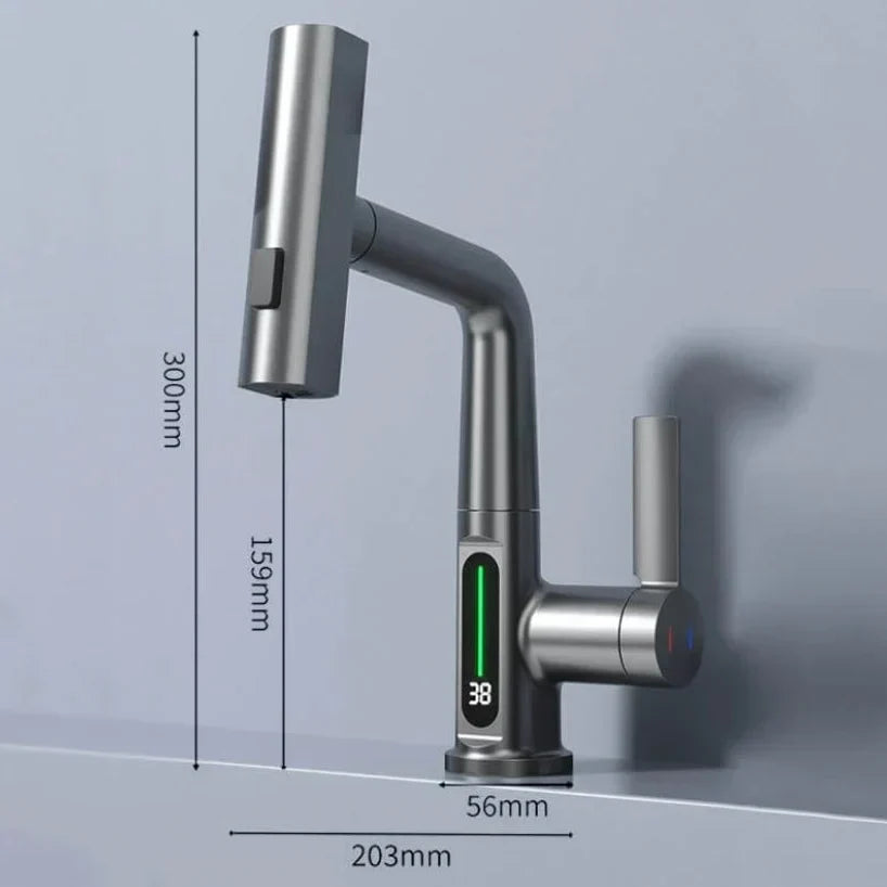 Wasserhahnaufsatz mit LED-Temperaturanzeige und 5 Strahlarten