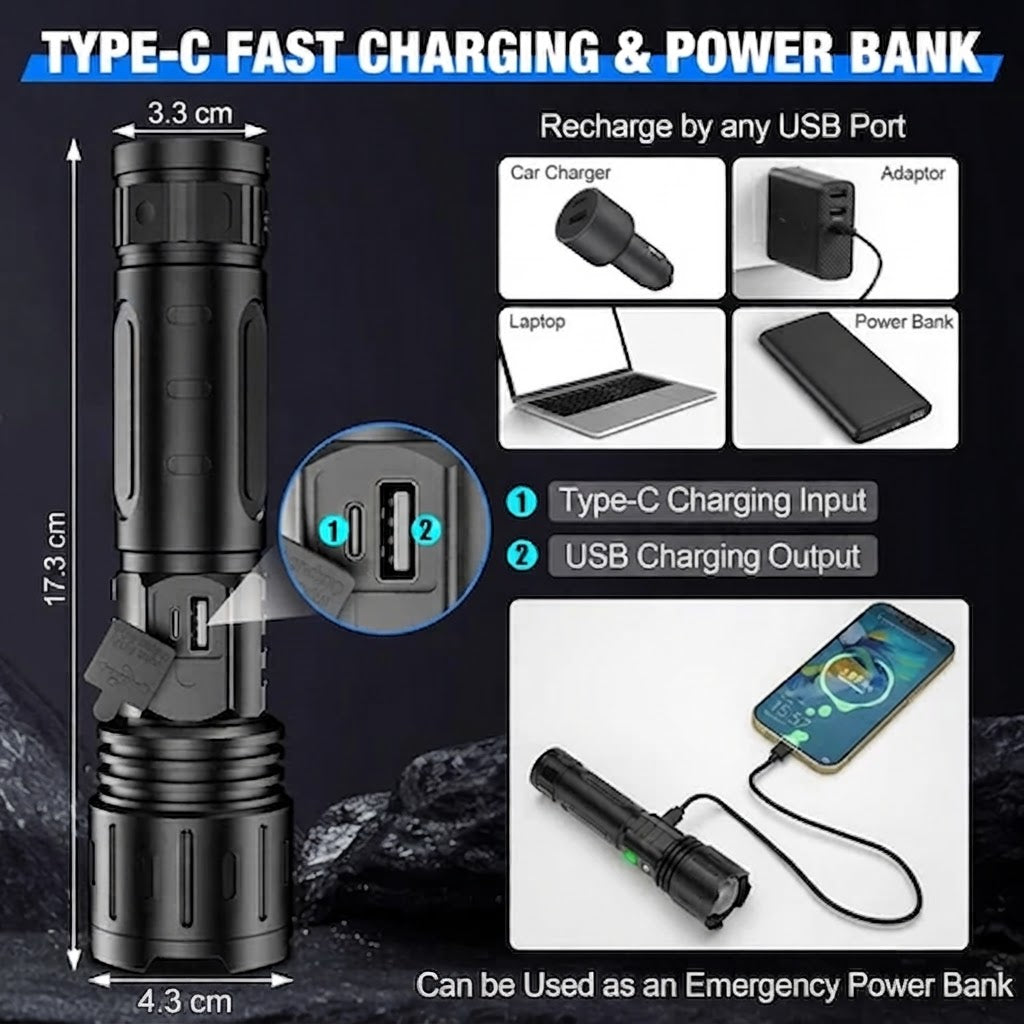 100,000-lumen flashlight – outdoor and camping