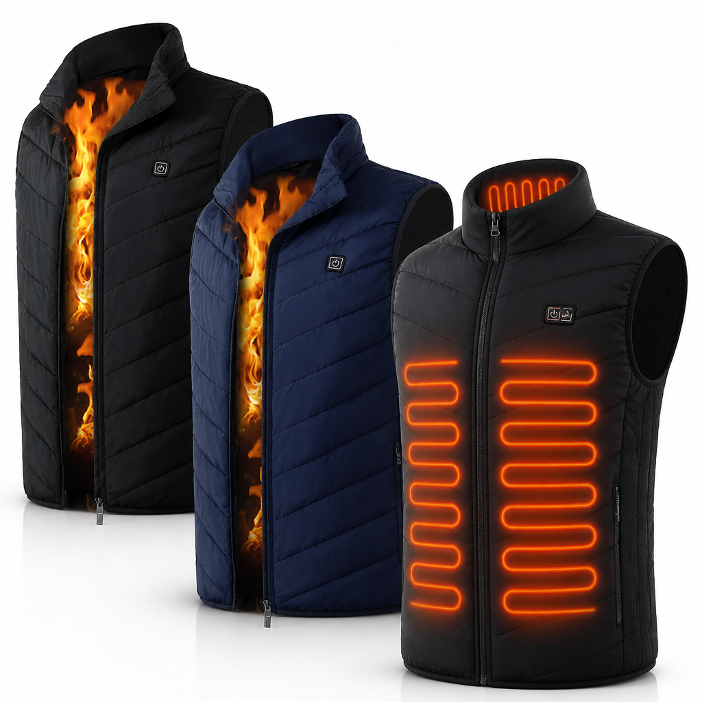 Heated vest with 9 heating zones – USB-powered, windproof and water-repellent