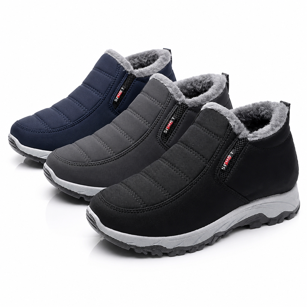 Lined women's winter boots for slipping on, water-repellent