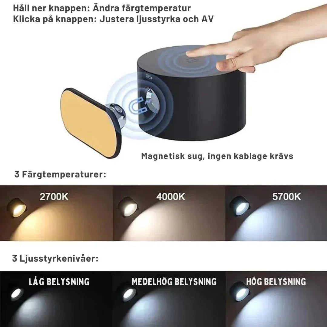 Kabellose LED-Wandleuchte mit drehbarem Kopf und USB-C