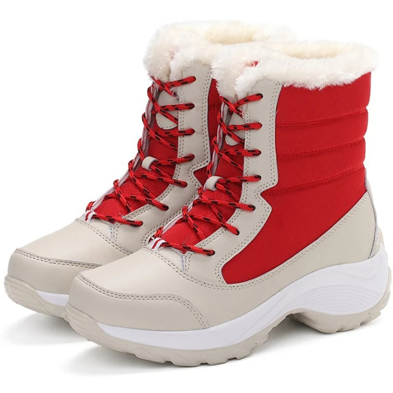 Women's waterproof winter boots with lining and non-slip soles