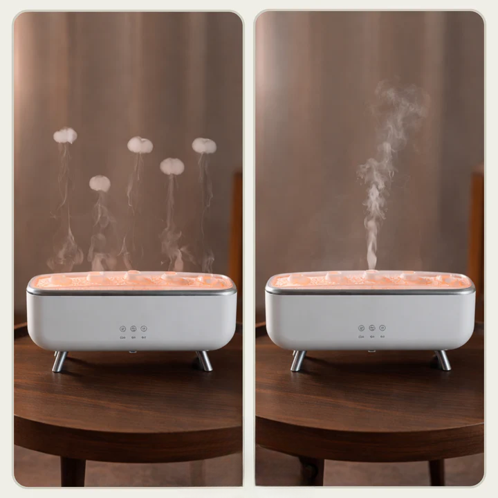 Aroma-Diffuser mit Quallen-Nebeleffekt showing multiple jellyfish and single mist modes