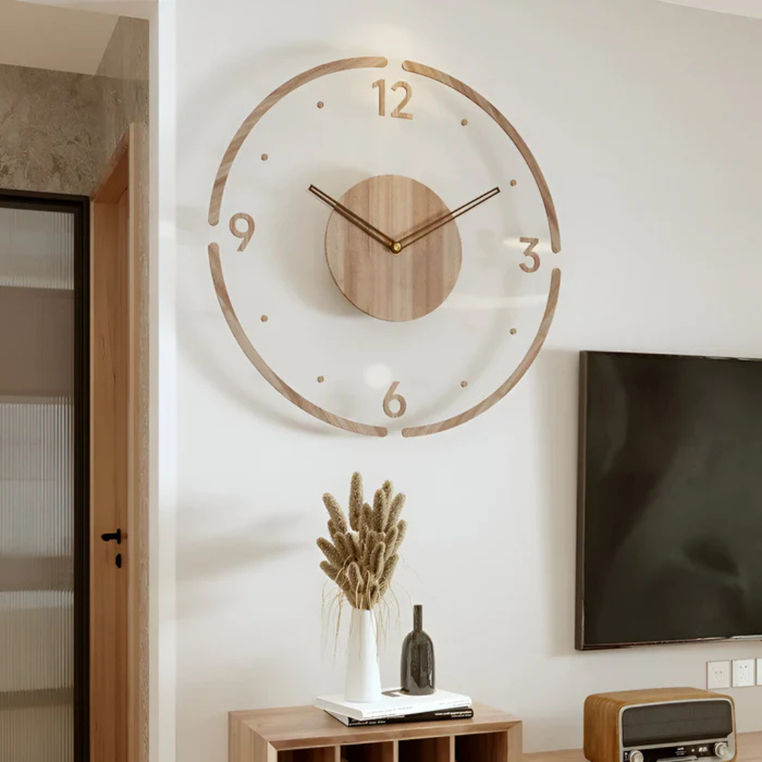 Lautlose Wanduhr aus Acryl und Holz – Modernes Wohnzimmer-Design