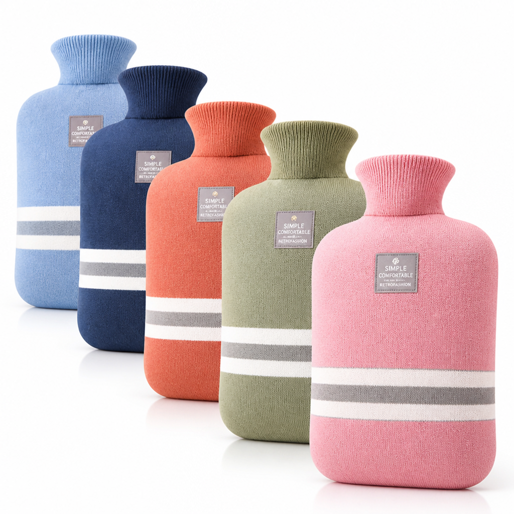 1-liter hot water bottle with knitted cover – soothing warmth for hours