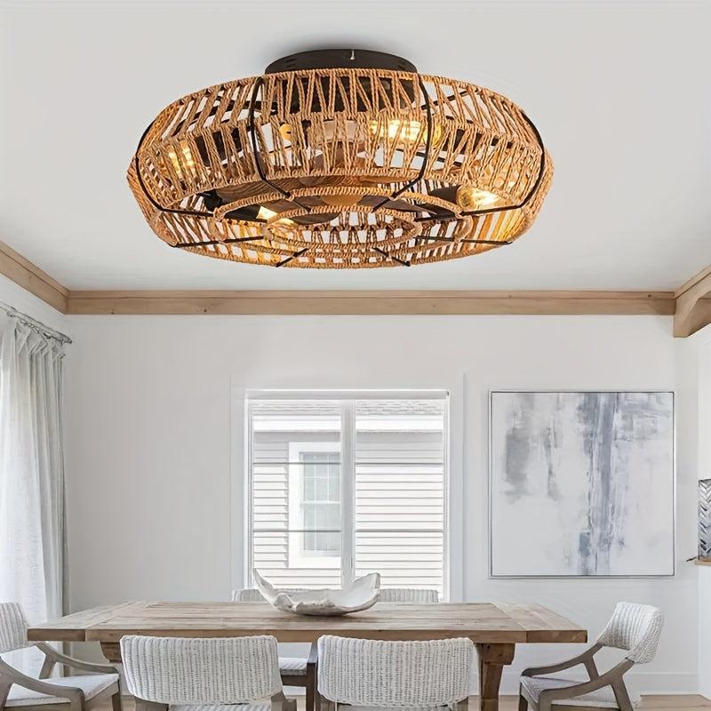 Ceiling fan with rattan shade – vintage style and lighting