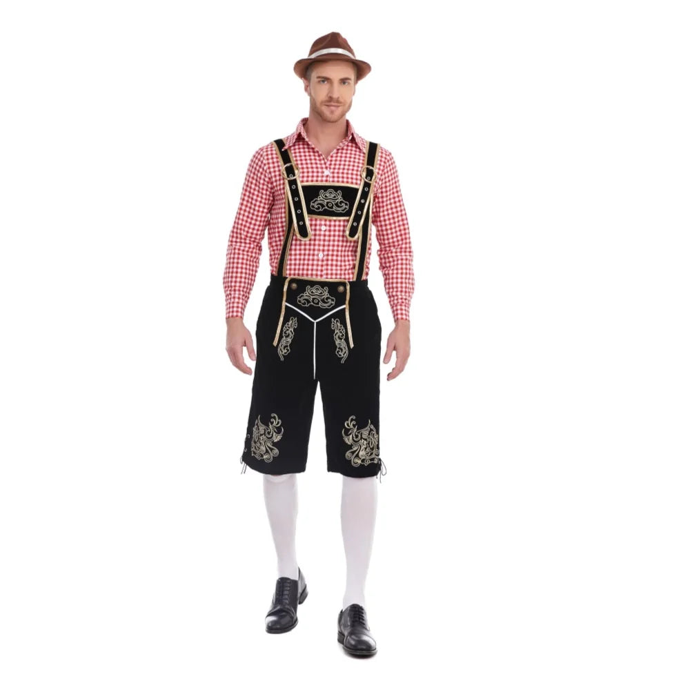 Bayerisches Lederhosen-Kostüm 3-teilig mit Hosenträger und Hut