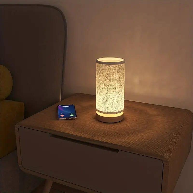 Linen-look night lamp with soft light for cozy rooms