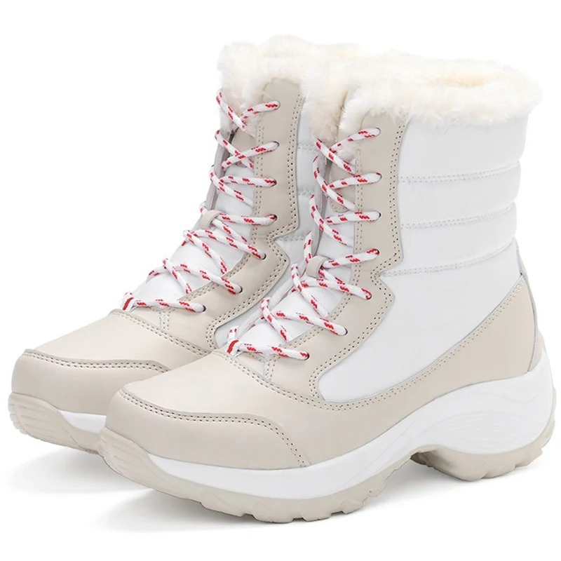 Women's waterproof winter boots with lining and non-slip soles