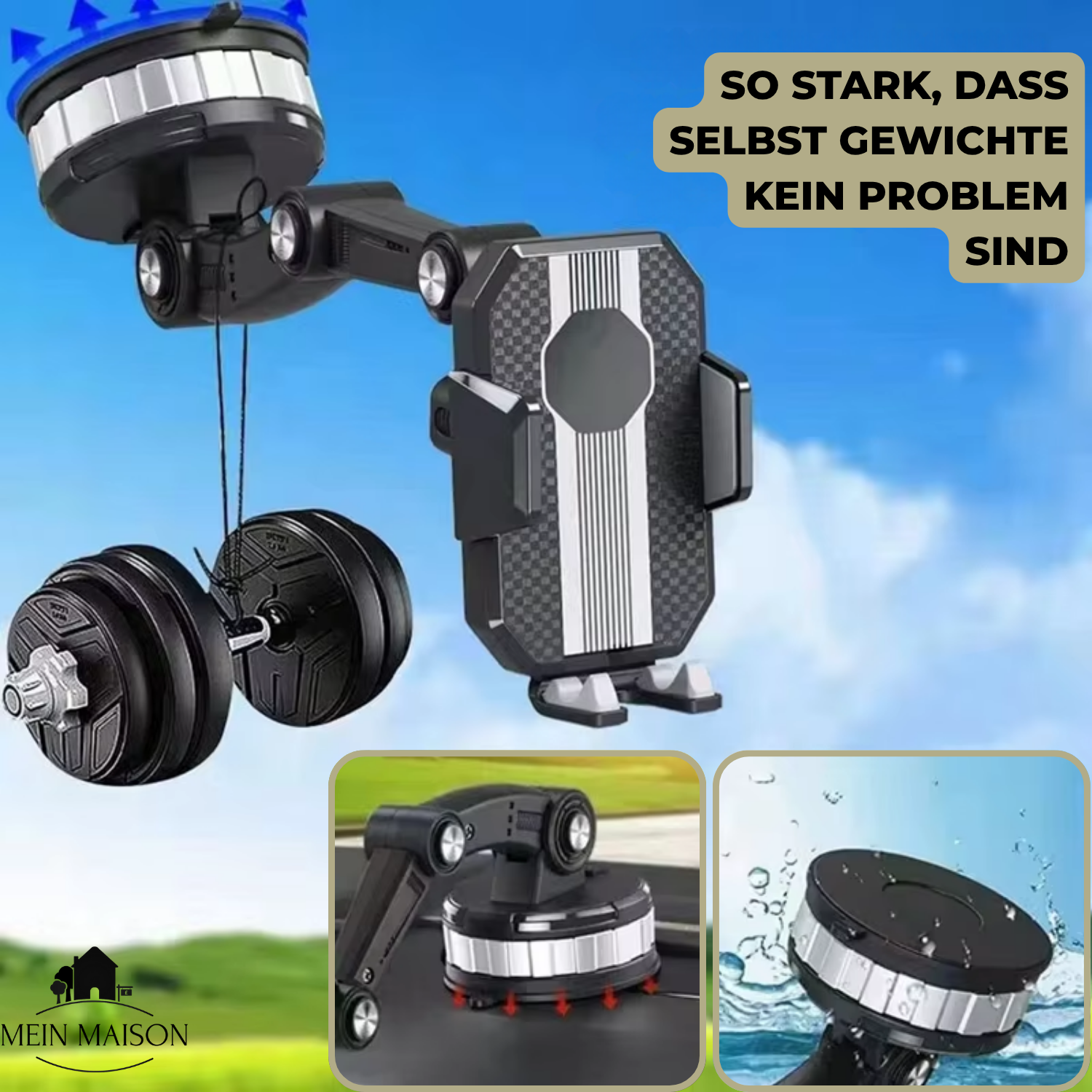 Handyhalterung Auto mit Saugnapf, 360° Drehung und Einhandbedienung