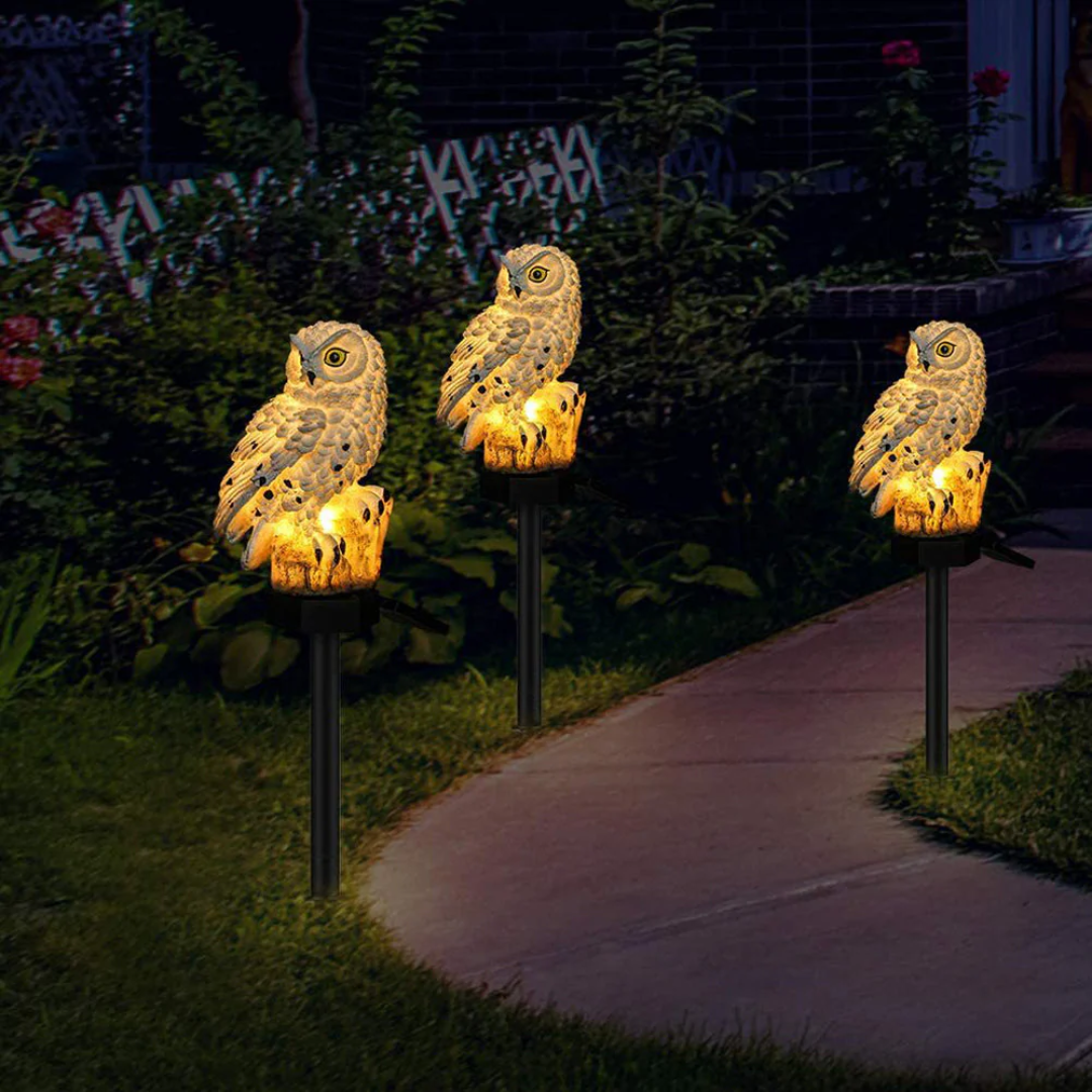 Solar garden owl lamp - decorative LED light for outdoor use