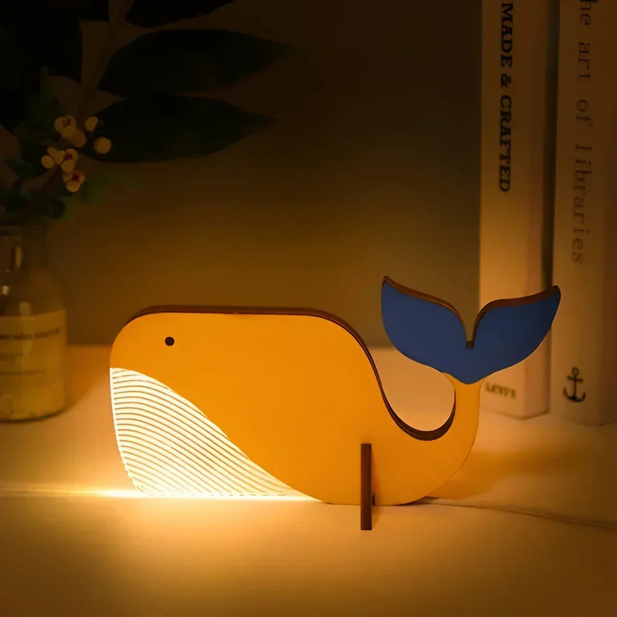 Wooden table lamp with an animal motif - warm LED light
