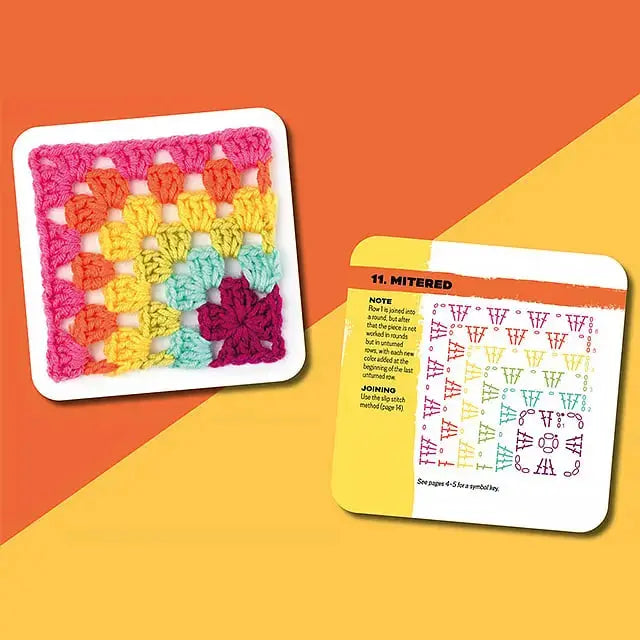 Mitered granny square from 50 Häkelkarten mit bunten Mustern with colorful pattern