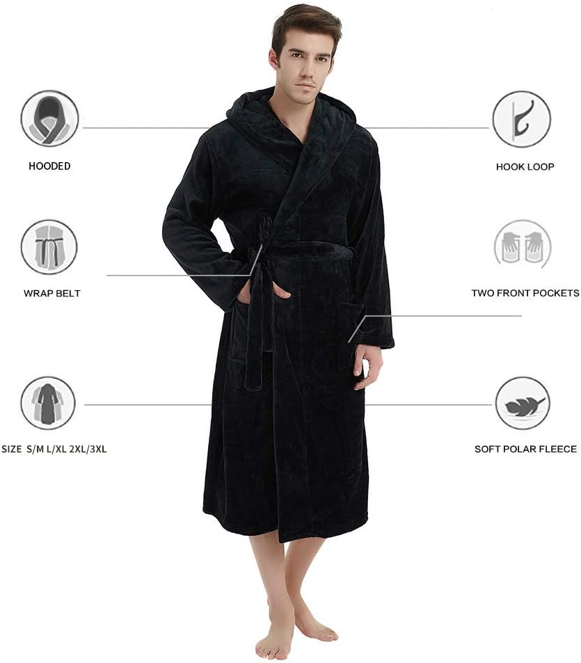 Men’s fleece bathrobe with hood – soft, warm, and machine washable