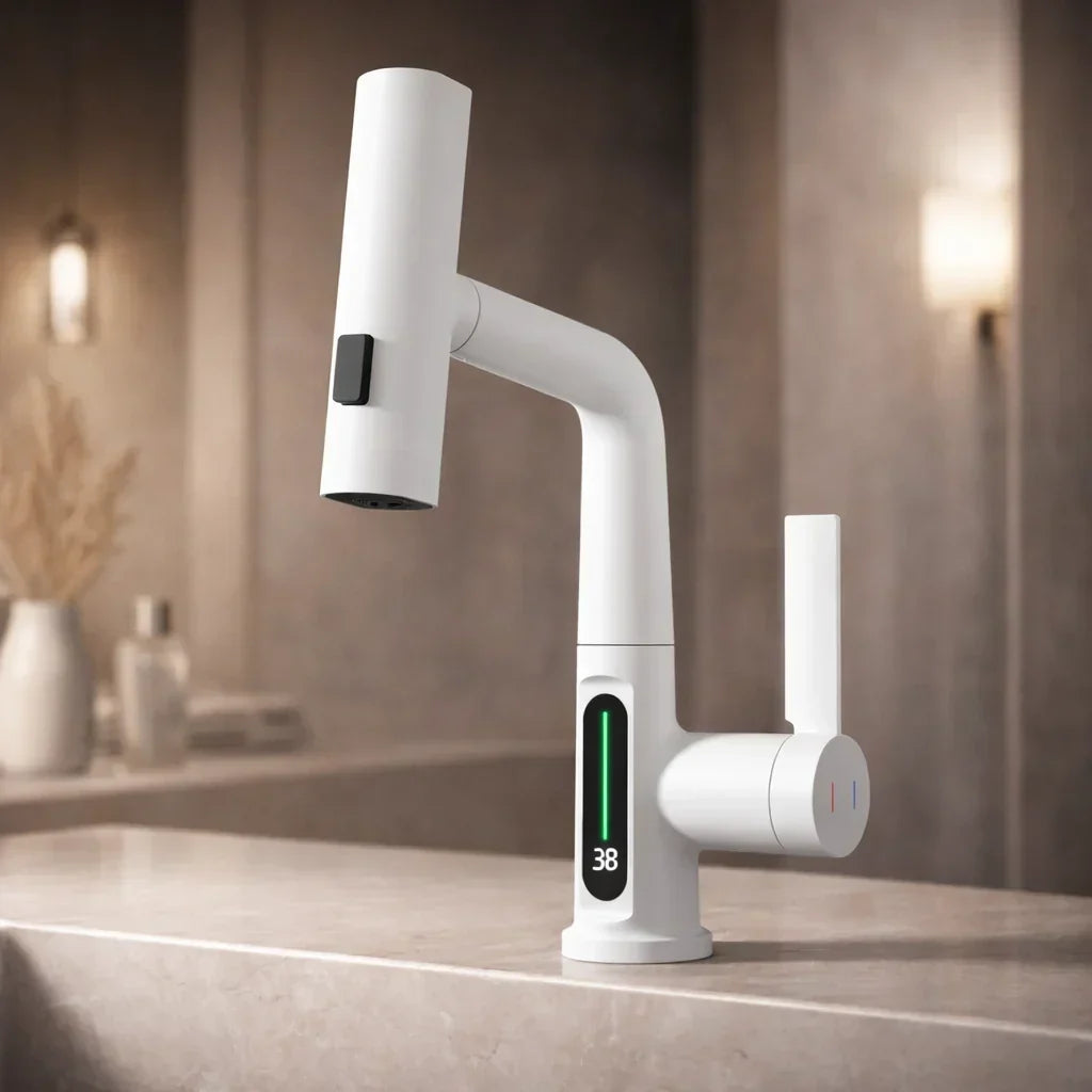 Wasserhahnaufsatz mit LED-Temperaturanzeige und 5 Strahlarten
