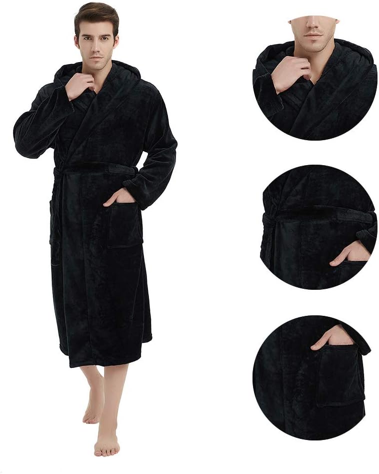 Men’s fleece bathrobe with hood – soft, warm, and machine washable