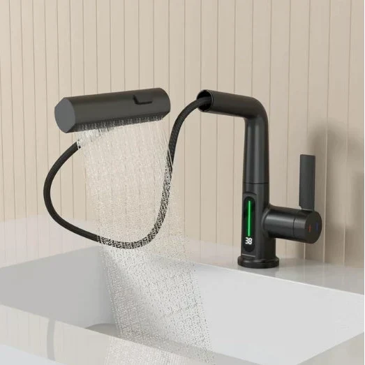 Wasserhahnaufsatz mit LED-Temperaturanzeige und 5 Strahlarten