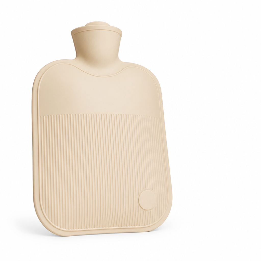 2-liter hot water bottle with a soft fleece cover and leak protection
