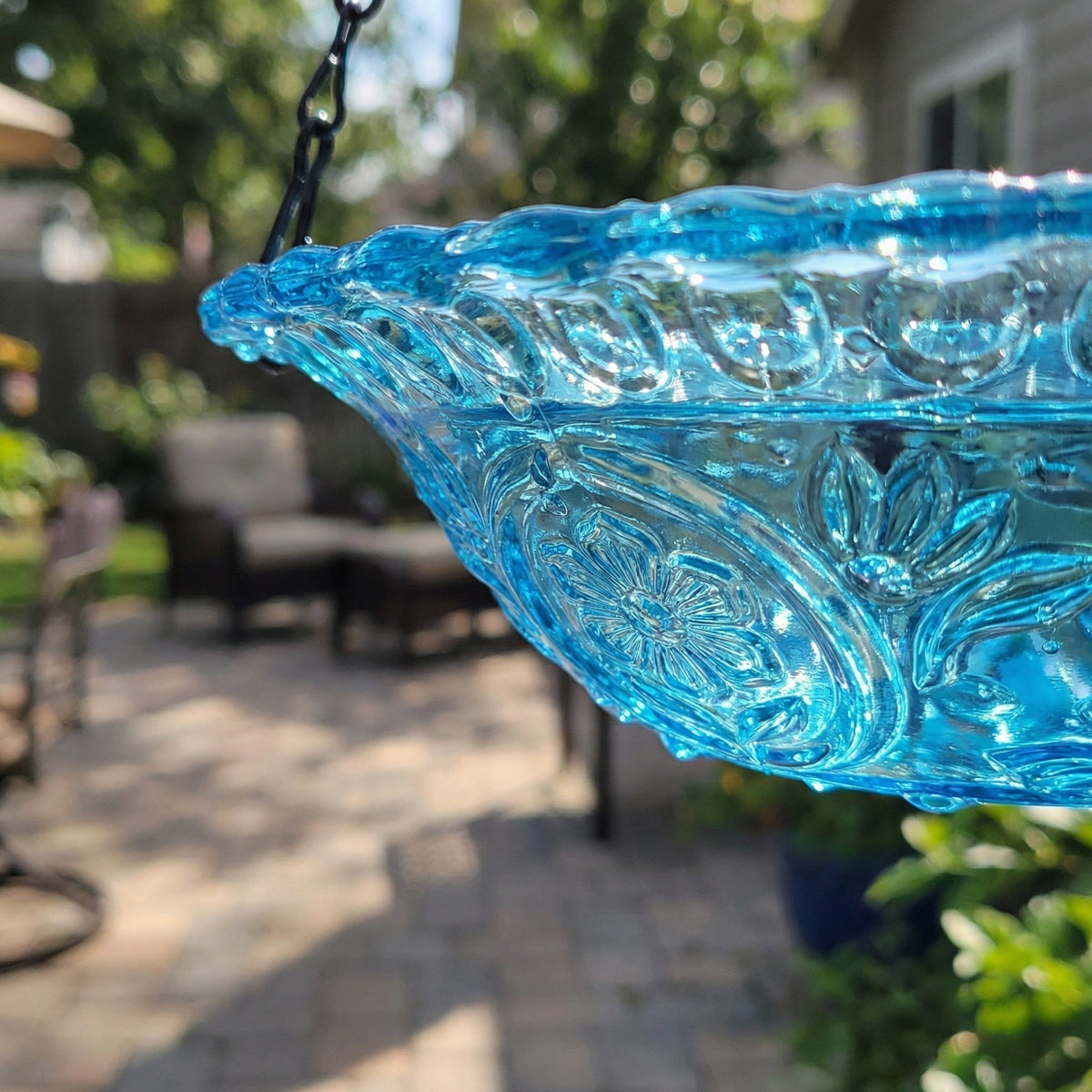 Hanging solar fountain with birdbath - two-tiered