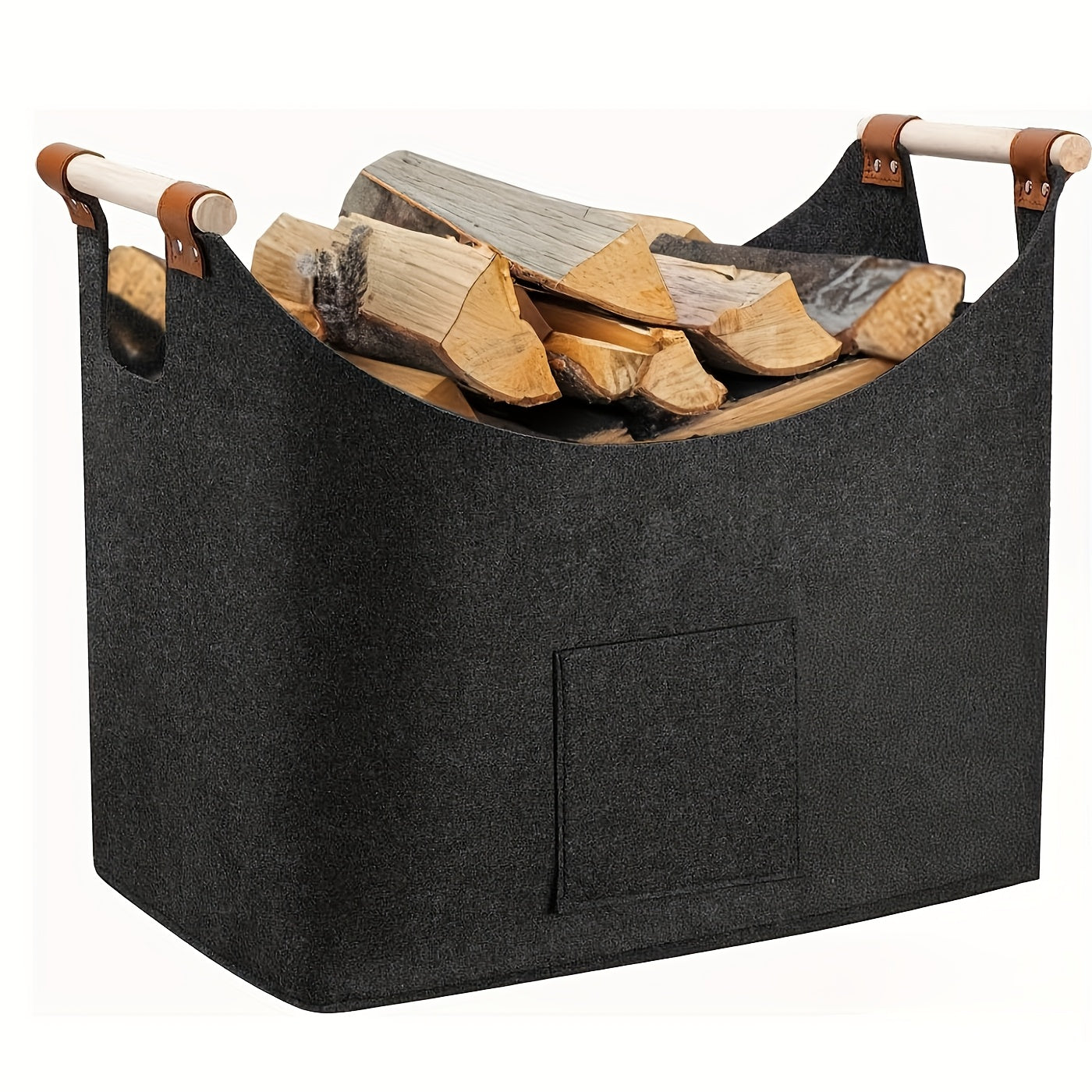 Faltbarer Kaminholzkorb aus Filz mit Holzgriffen – 55 Liter
