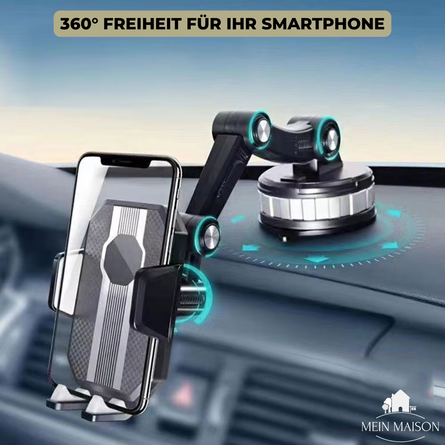 Handyhalterung Auto mit Saugnapf, 360° Drehung und Einhandbedienung