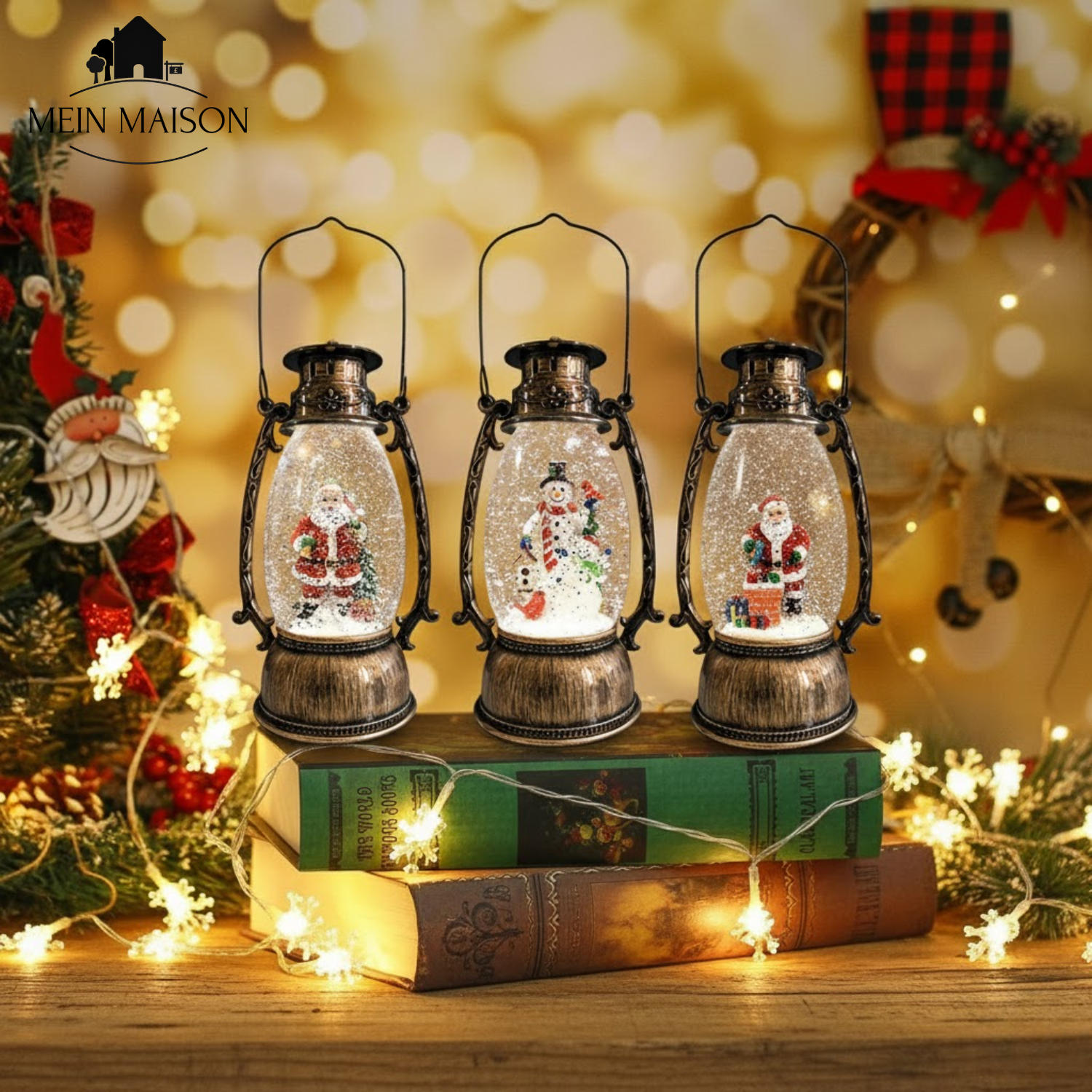 Weihnachts-Schneekugel mit Spieluhr, LED-Licht und Schneefall
