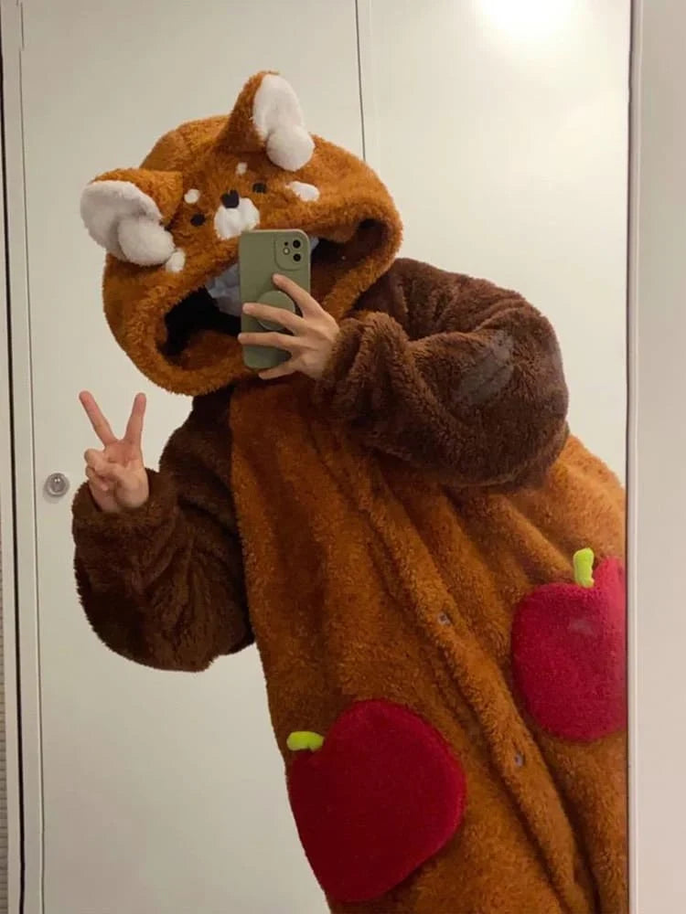Cozy hooded bathrobe with detachable tail made of polyester