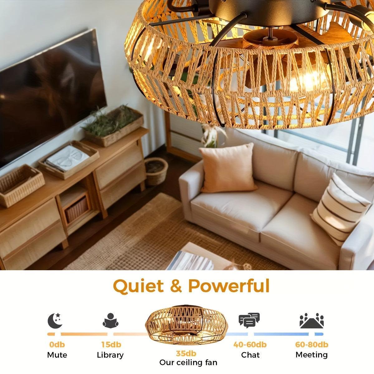 Ceiling fan with rattan shade – vintage style and lighting
