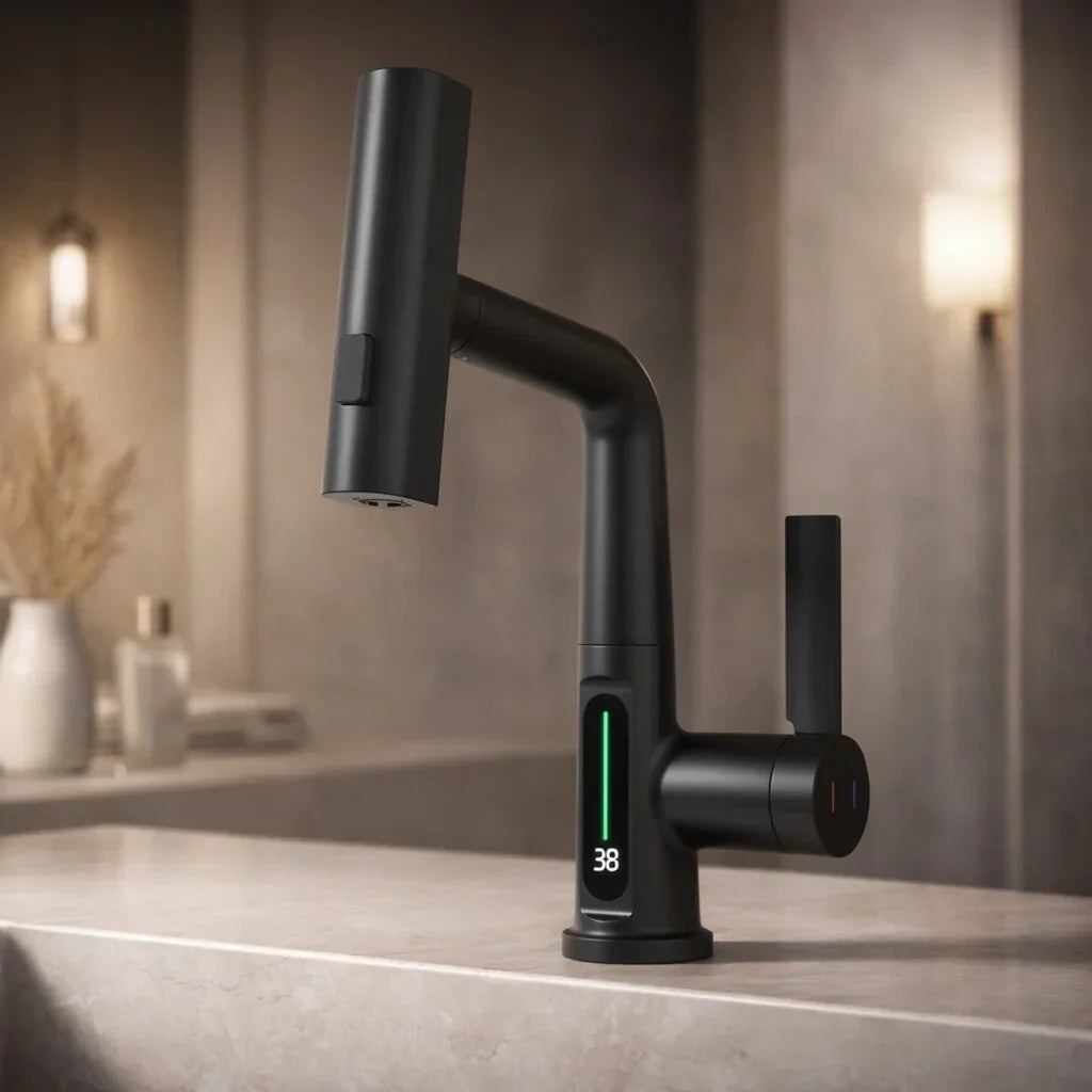 Wasserhahnaufsatz mit LED-Temperaturanzeige und 5 Strahlarten
