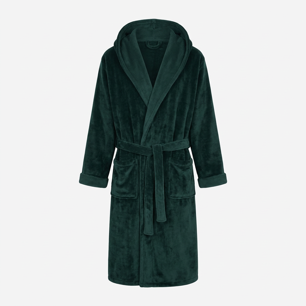 Men’s fleece bathrobe with hood – soft, warm, and machine washable