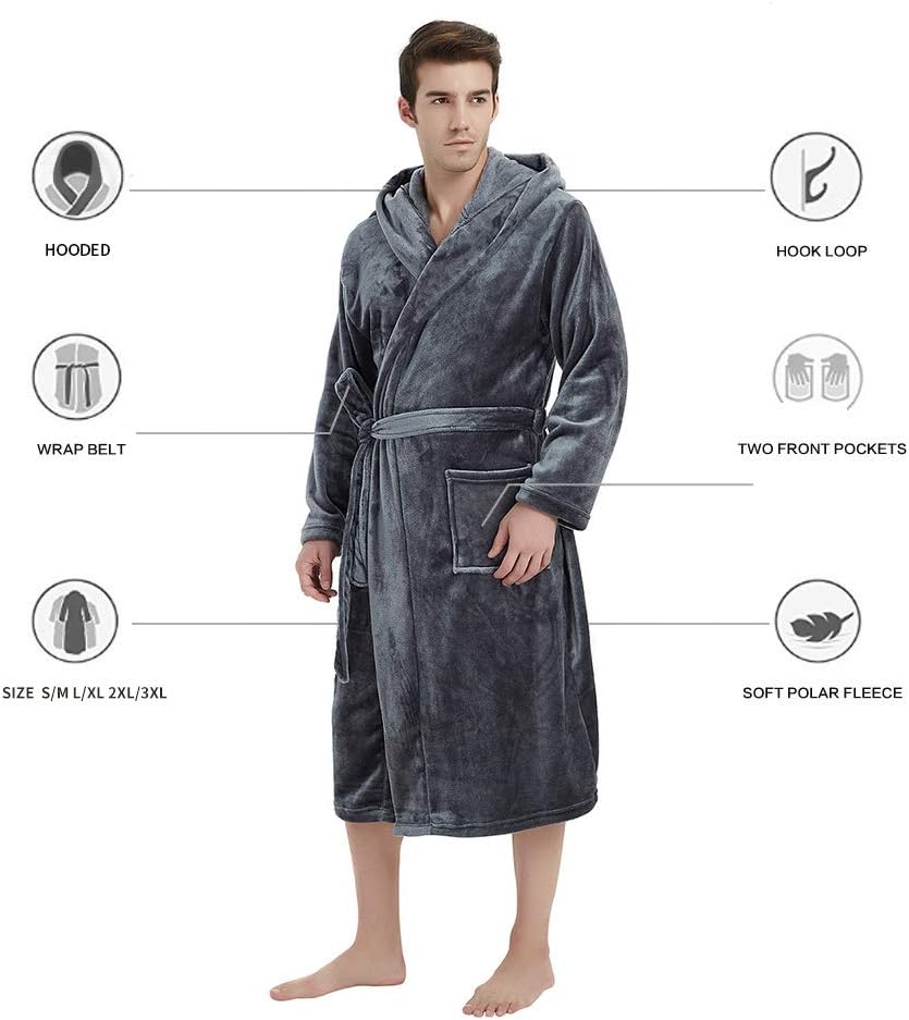 Men’s fleece bathrobe with hood – soft, warm, and machine washable