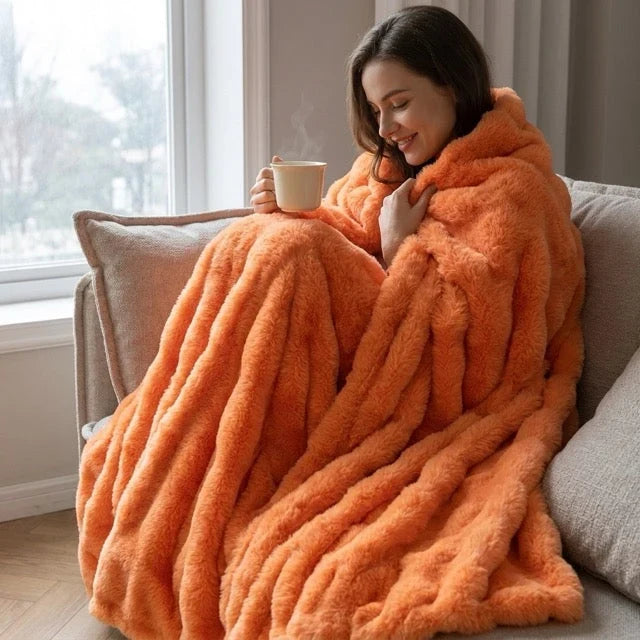 Kunstfell Kuscheldecke in Kaninchenfelloptik – weich und warm