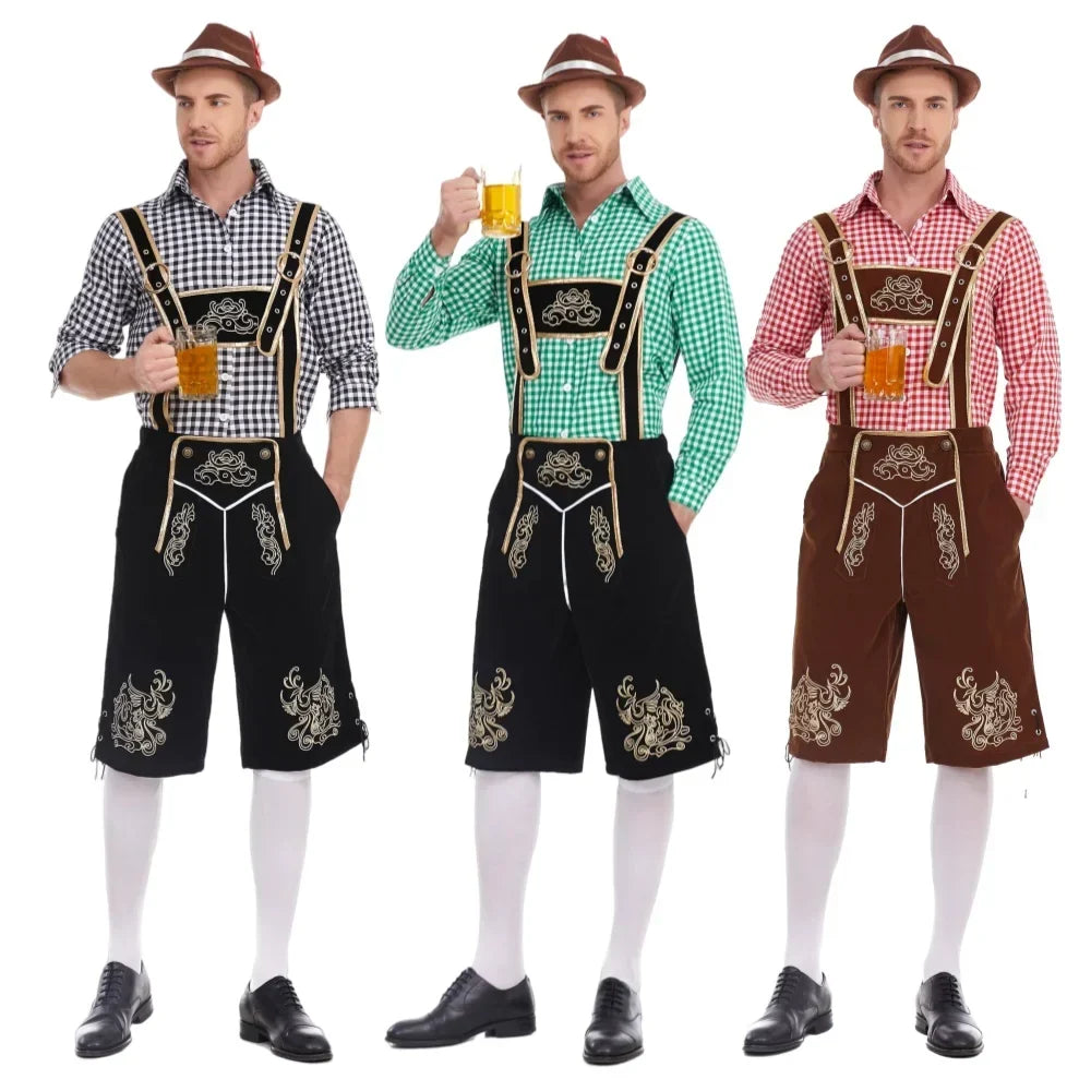 Bayerisches Lederhosen-Kostüm 3-teilig mit Hosenträger und Hut