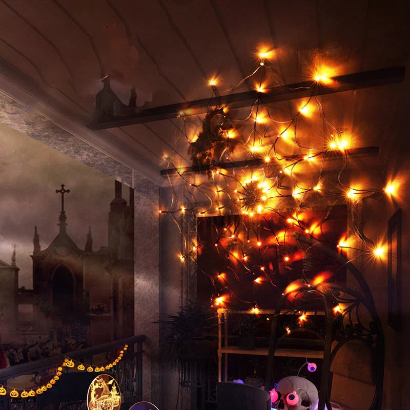 Spider Web Fairy Lights with LED & Remote Control – Halloween Decoration Indoor & Outdoor