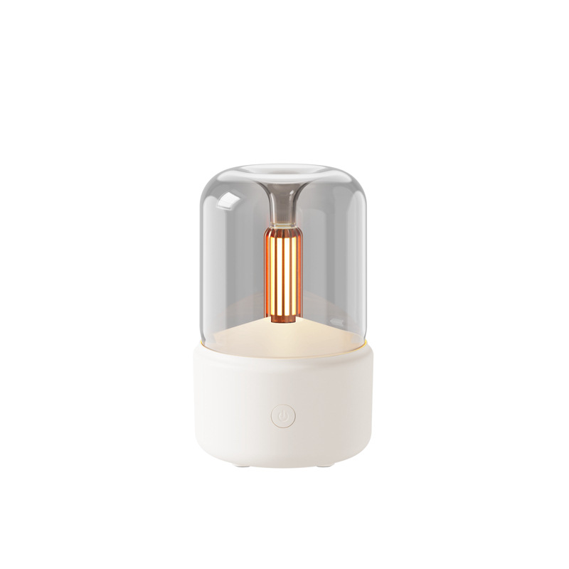 White Aroma-Diffusor Nachtlicht with warm LED lighting and transparent glass cover