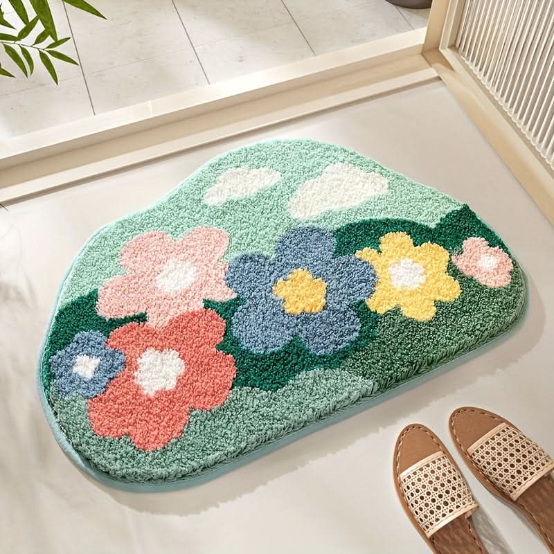 Absorbent bath mat with floral pattern - non-slip & soft