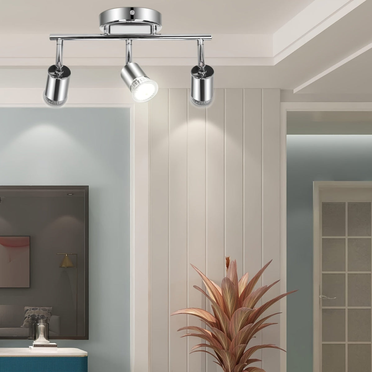 LED ceiling light with 3 adjustable GU10 spotlights for targeted lighting