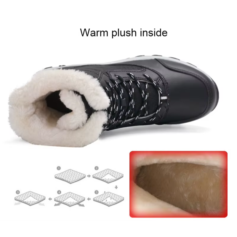Women's waterproof winter boots with lining and non-slip soles