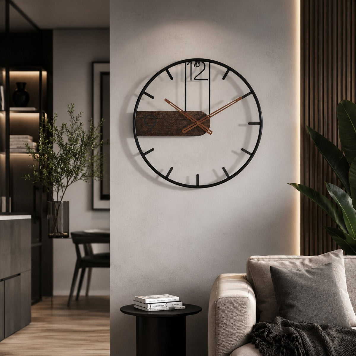 Wanduhr Walnussholz Edelstahl – modernes minimalistisches Design