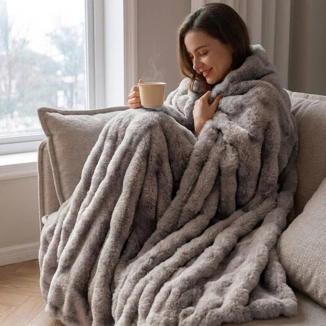 Kunstfell Kuscheldecke in Kaninchenfelloptik – weich und warm