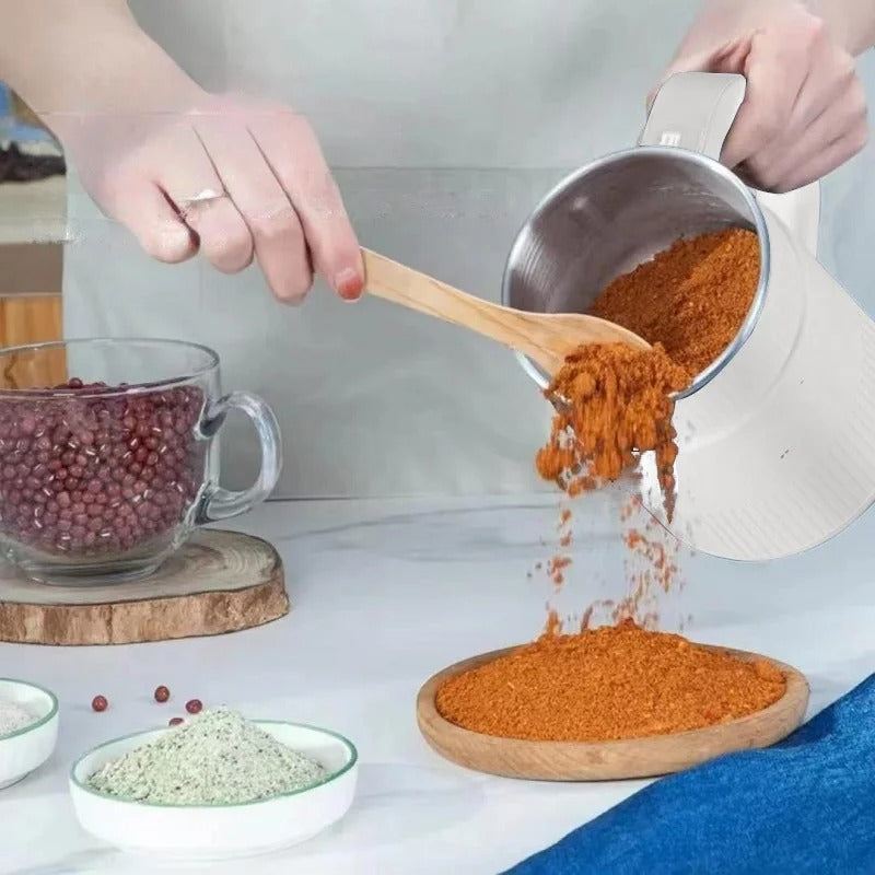 Electric grain mill for flour, seeds and beans
