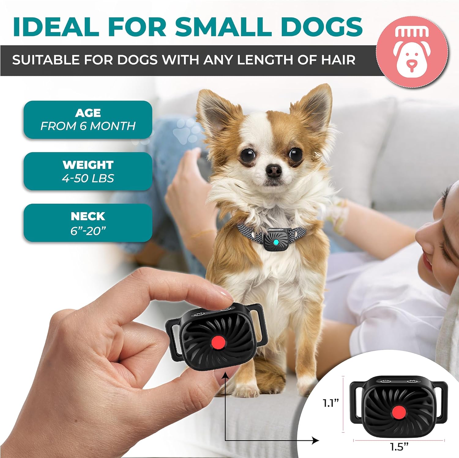 Antibellhalsband für kleine Hunde mit Ton und Vibration