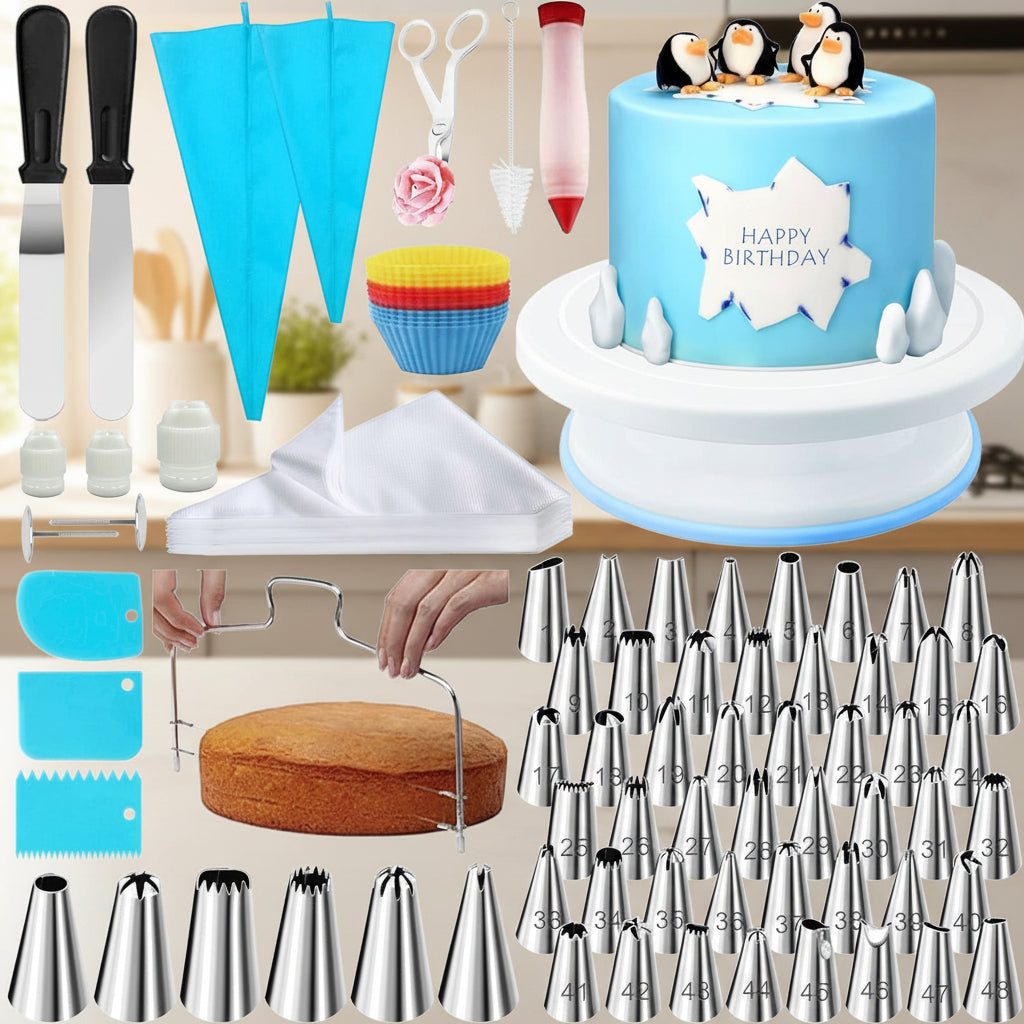 Tortendekorationsset 181-teilig – Spritztüllen & Drehplatte
