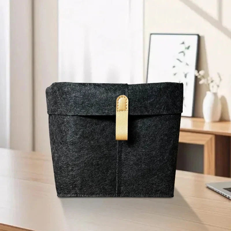 Felt Storage Box with Leather Handle and Foldable Lid