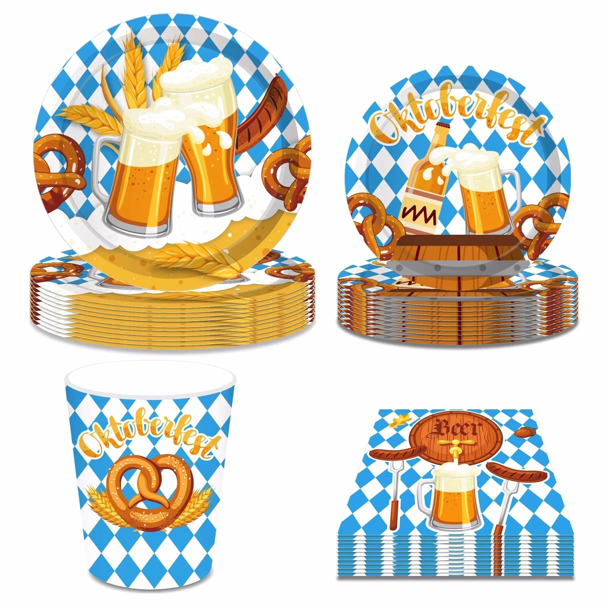 Oktoberfest Einweg-Partygeschirr Set 76-teilig blau-weiß