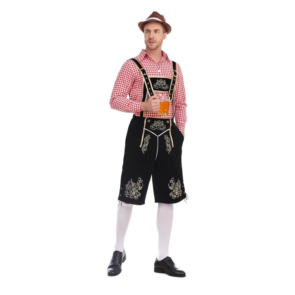 Bayerisches Lederhosen-Kostüm 3-teilig mit Hosenträger und Hut
