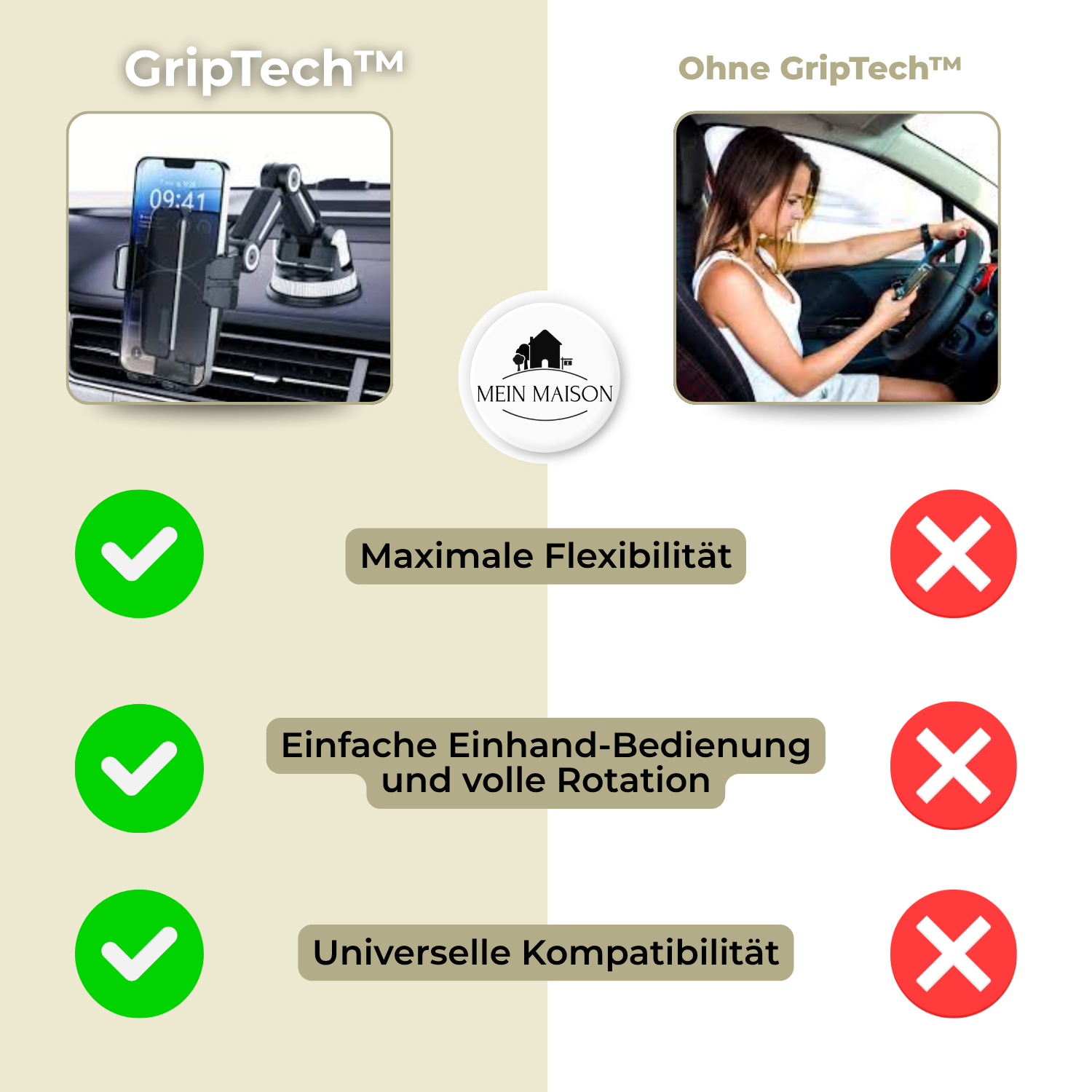 Handyhalterung Auto mit Saugnapf, 360° Drehung und Einhandbedienung