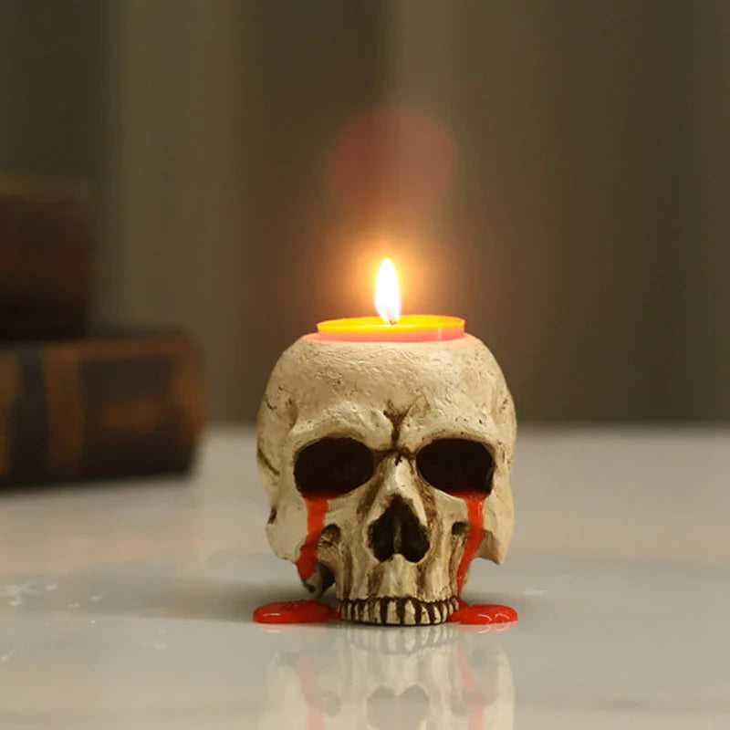 Kerzenhalter aus Harz – Schädel Deko für Halloween & Gothic